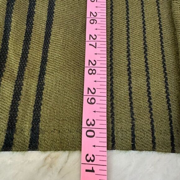 J. Crew Summerweight Cape Scarf Wrap Green Black Stripe Fringe Trim one size NWT - Picture 6 of 6